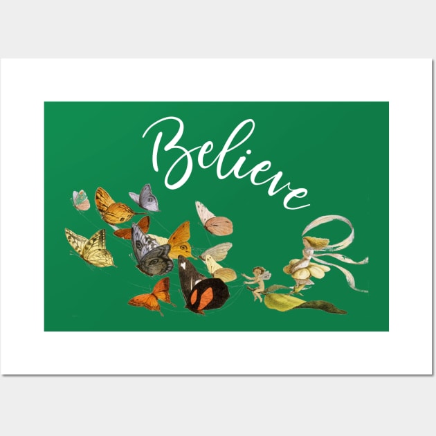 Believe Fairy and Butterfly Vintage Cottagecore Themed Wall Art by spiffy_design